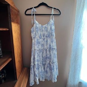 Blue and White Floral Babydoll Spaghetti Strap Dress